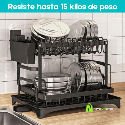 Escurridor de platos 2 niveles con desagüe  DISH BLACK®