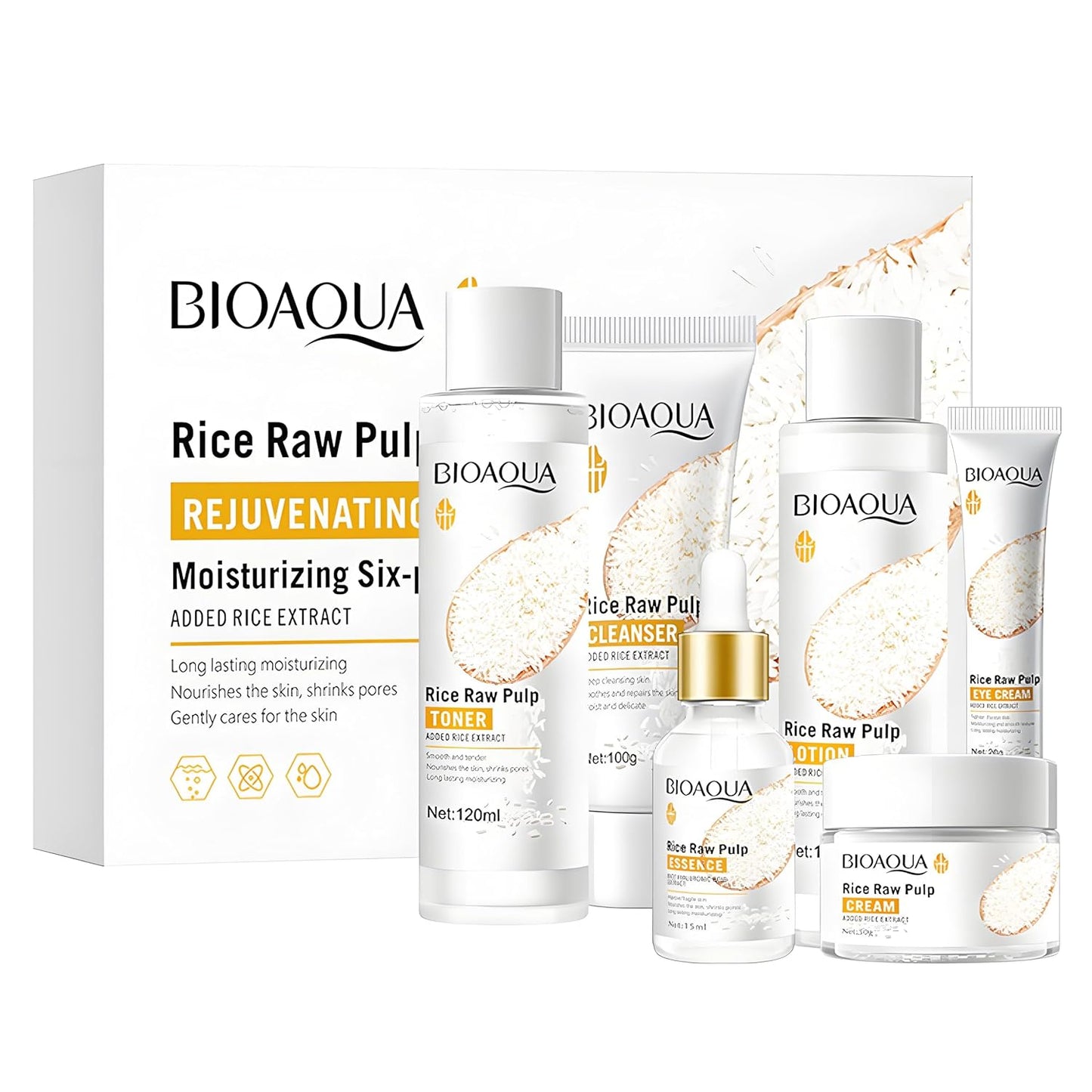 ¡Nuevo KIT DE PULPA CRUDA DE ARROZ REJUVENECEDOR Bioaqua ® 2024 CAJA DE LUJO ORIGINAL + OBSEQUIO