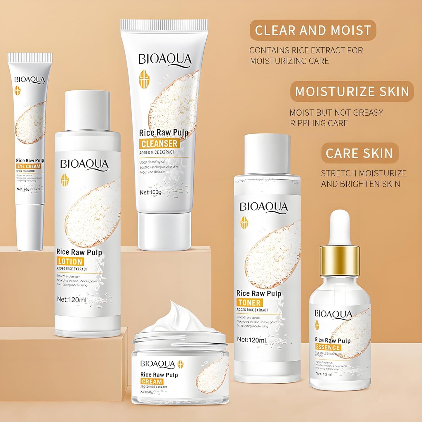 ¡Nuevo KIT DE PULPA CRUDA DE ARROZ REJUVENECEDOR Bioaqua ® 2024 CAJA DE LUJO ORIGINAL + OBSEQUIO