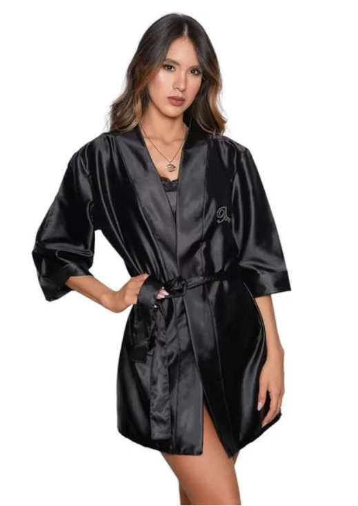 Kimono Negro en Satín BÉSAME ® 2024 CAJA DE LUJO Talla Única