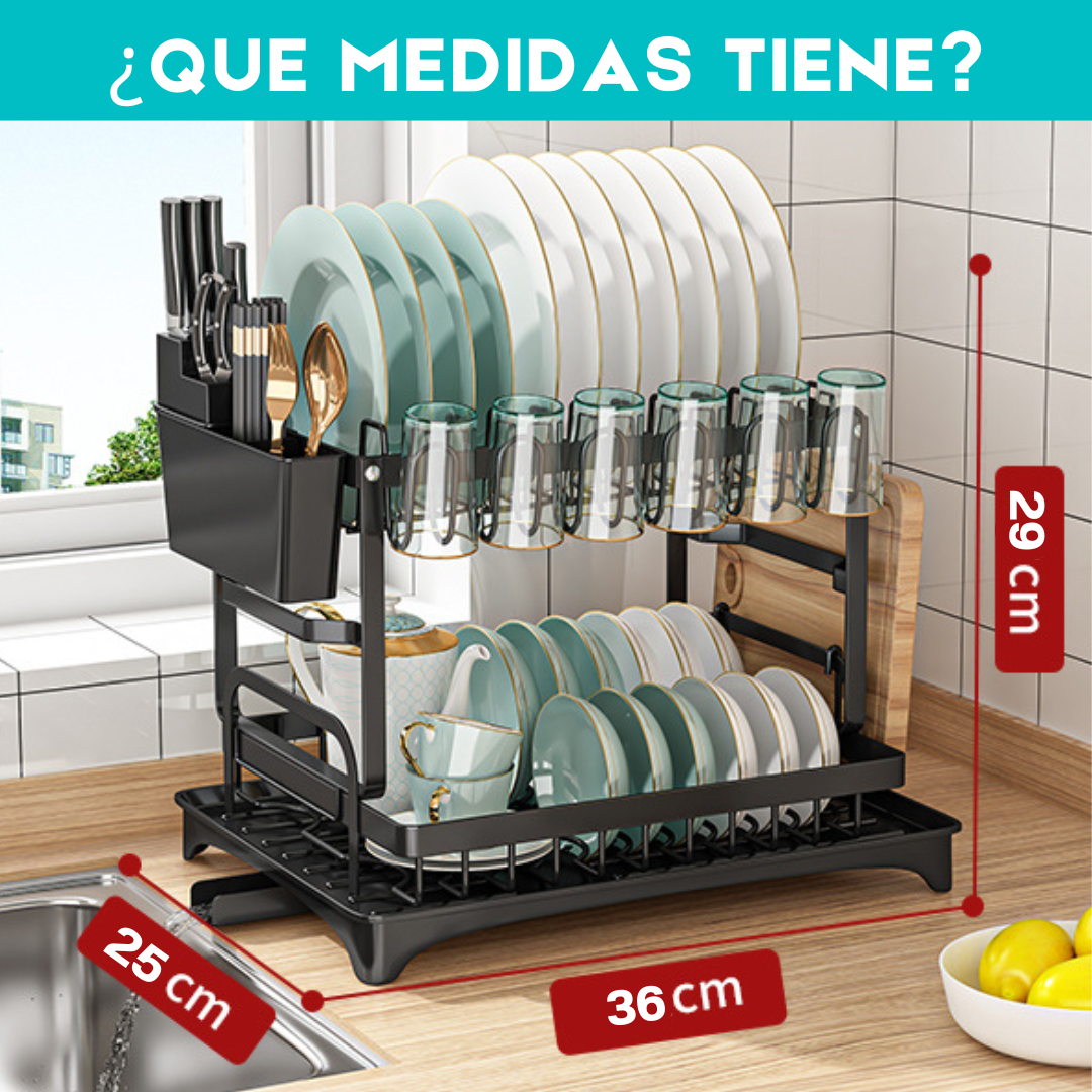 Escurridor de platos 2 niveles con desagüe  DISH BLACK®