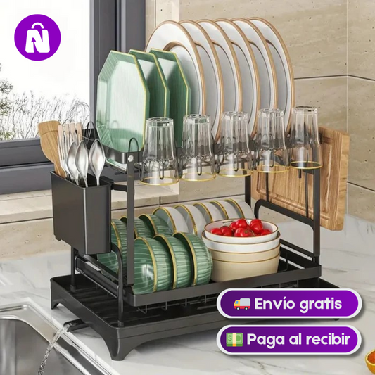 Escurridor de platos 2 niveles con desagüe  DISH BLACK®